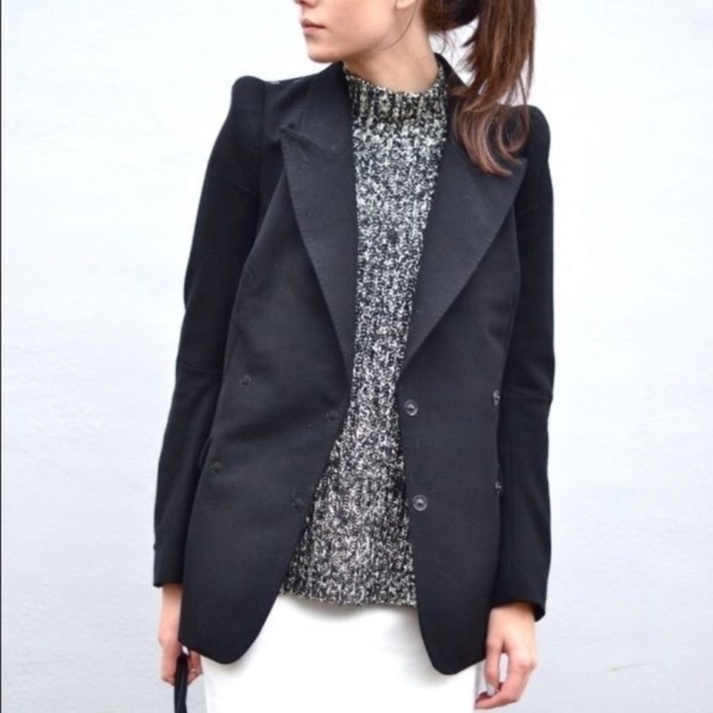 Margiela for H&M Black Structured Shoulder Flat Jacket Blazer Re-Edition 1997